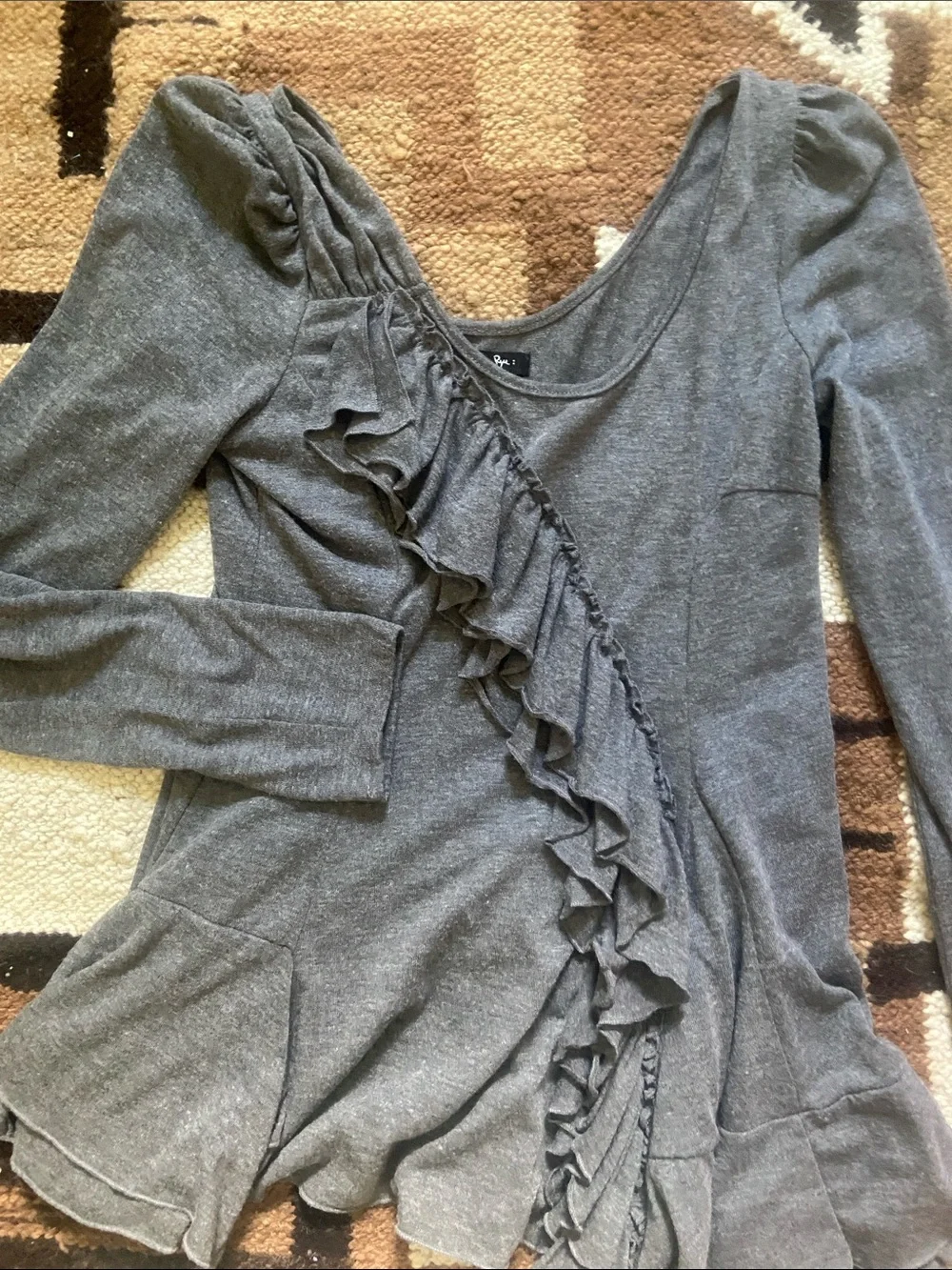 RYU Charcoal Gray Anthropologie Asymmetrical Ruffle Top Small
